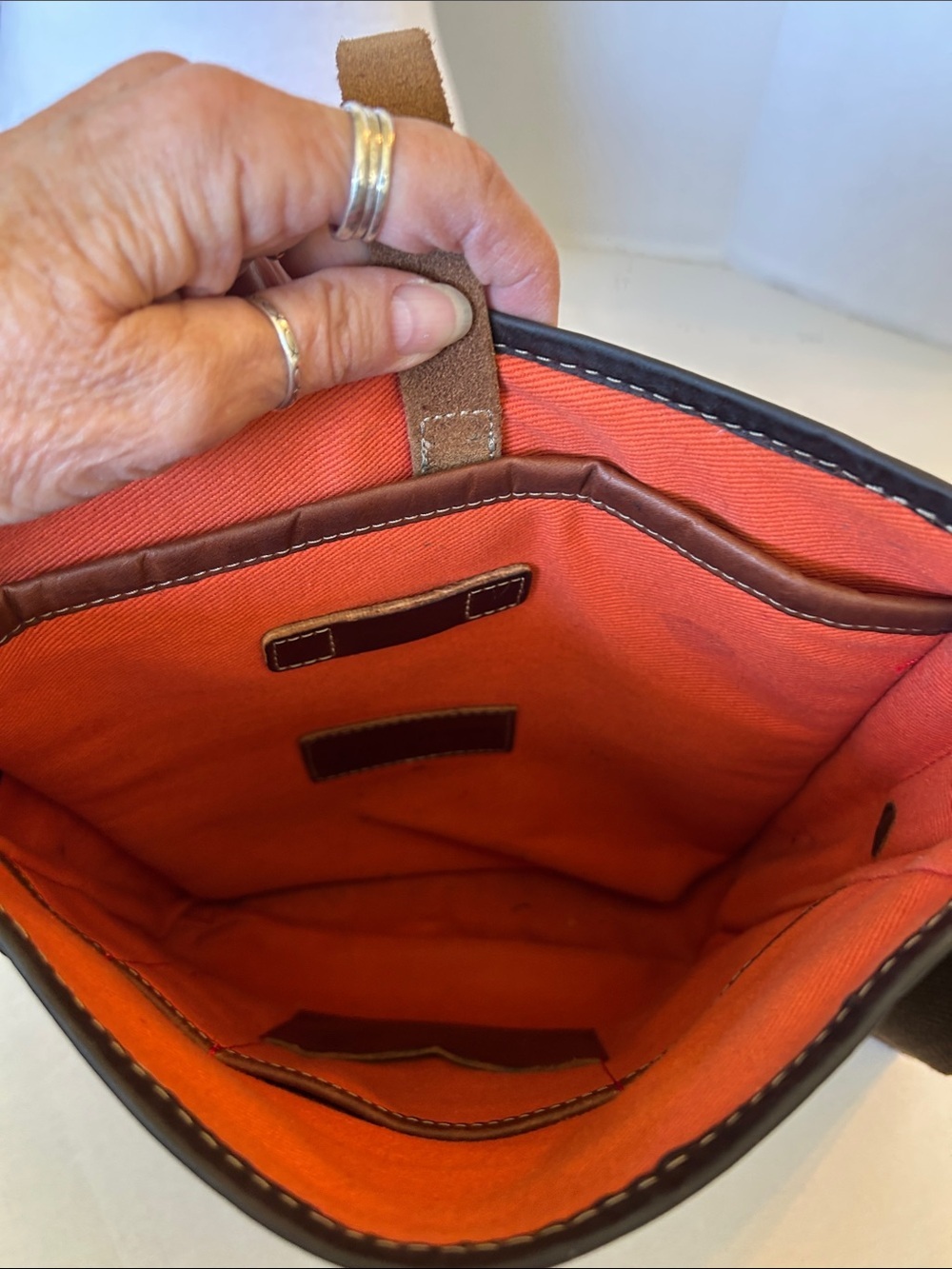 COLE HAAN BLUE CANVAS AND BROWN LEATHER  CARRY SATCHEL /MESSENGER BAG - Picture 8 of 16